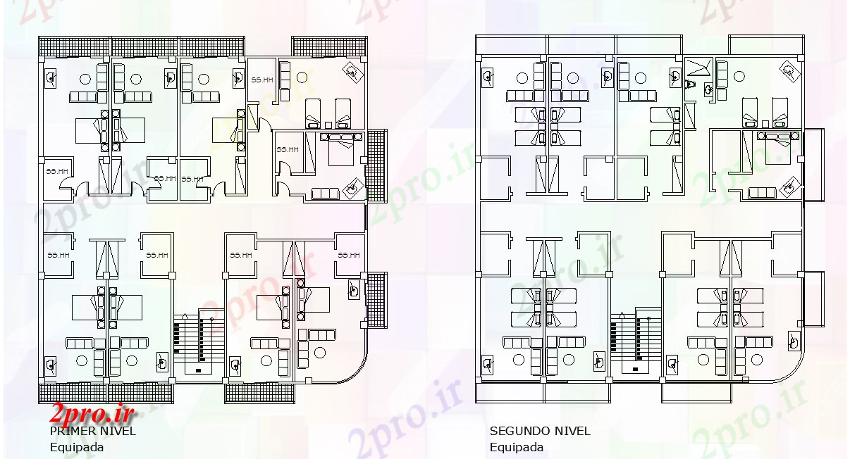دانلود نقشه هتل - رستوران - اقامتگاه هتل اتاق های خواب طرحی طبقه با مبلمان چیدمان 19 در 20 متر (کد165836)