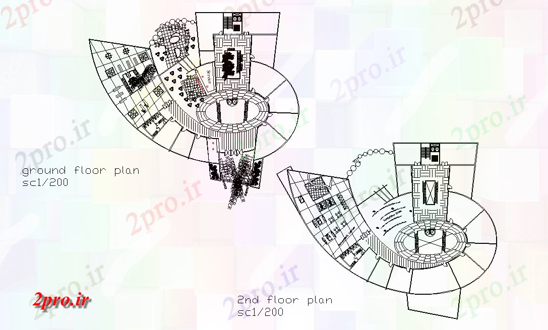 دانلود نقشه طرحی طبقه رستوران 65 در 77 متر (کد165840)