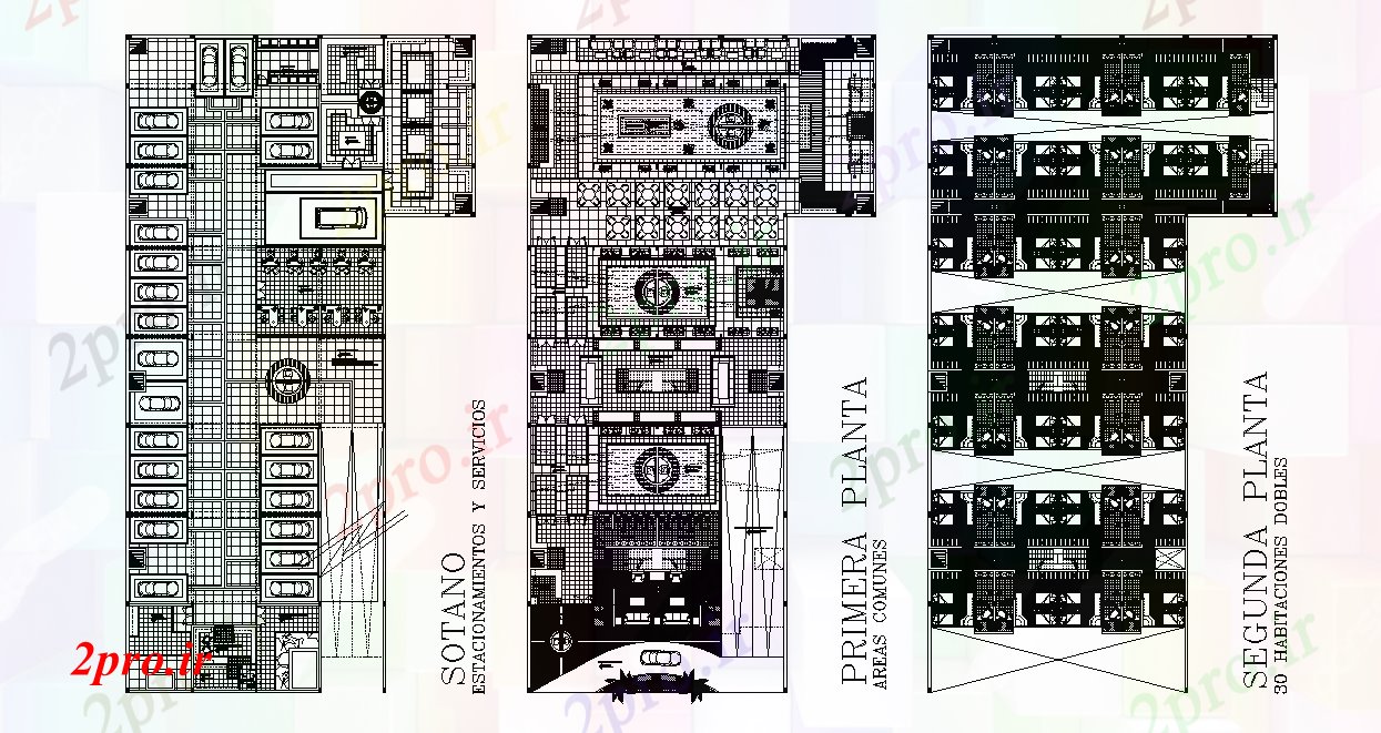 دانلود نقشه هتل - رستوران - اقامتگاه معماری پروژه هتل اتوکد 29 در 55 متر (کد165853)