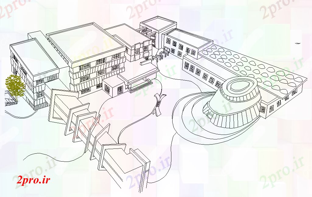 دانلود نقشه دانشگاه ، آموزشکده ، مدرسه ، هنرستان ، خوابگاه - نمای ایزومتریک از مدرسه مندرج این 24 در 30 متر (کد165870)