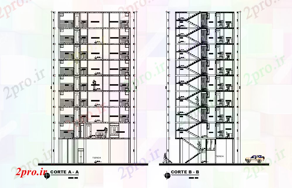دانلود نقشه مسکونی  ، ویلایی ، آپارتمان  دان آپارتمان   ساختمان بخش نشیمن  (کد165873)