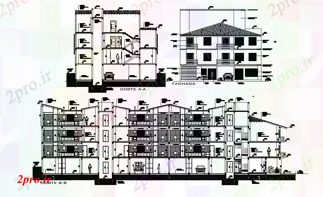 دانلود نقشه مسکونی  ، ویلایی ، آپارتمان  BHK و 3 BHK آپارتمان   طراحی ساختمان (بخشی) نما از  (کد165875)