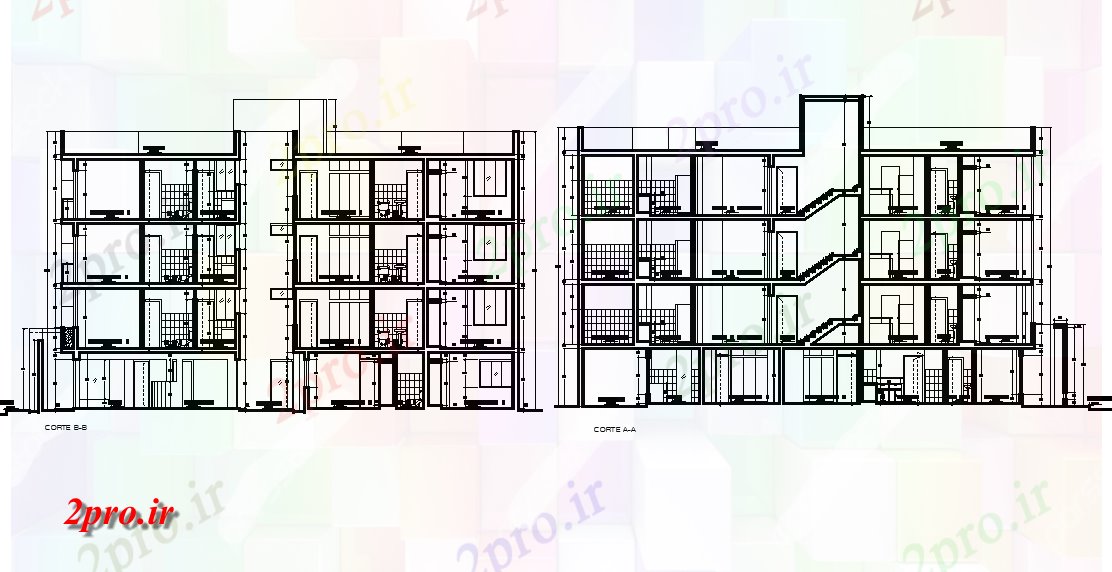 دانلود نقشه مسکونی  ، ویلایی ، آپارتمان   بخش از 12x21m چند مسکونی پلان ساختمان آپارتمان       اتوکد       (کد165904)