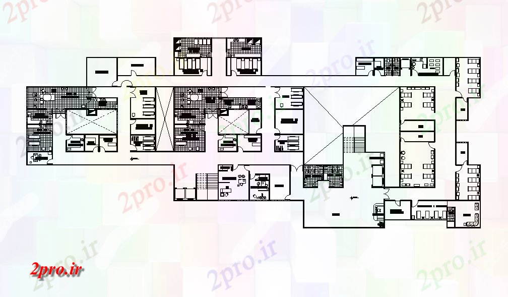 دانلود نقشه بیمارستان - درمانگاه - کلینیک طرحی بیمارستان Santeproyecto سنترو دو بعدی اتوکد رسم 32 در 79 متر (کد165908)