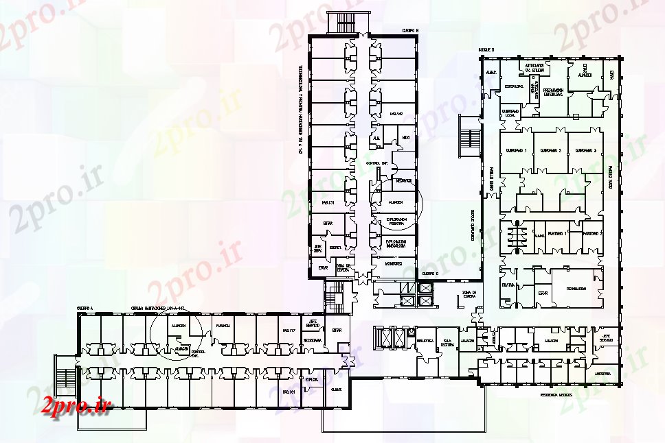 دانلود نقشه بیمارستان - درمانگاه - کلینیک طرحی ساختمان بیمارستان دو بعدی اتوکد رسم 28 در 38 متر (کد165917)