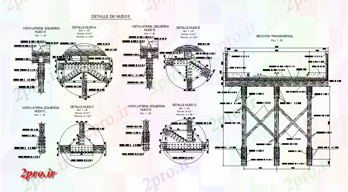 دانلود نقشه جزئیات ساخت و ساز جزئیات گره برای پل چوبی    (کد165933)