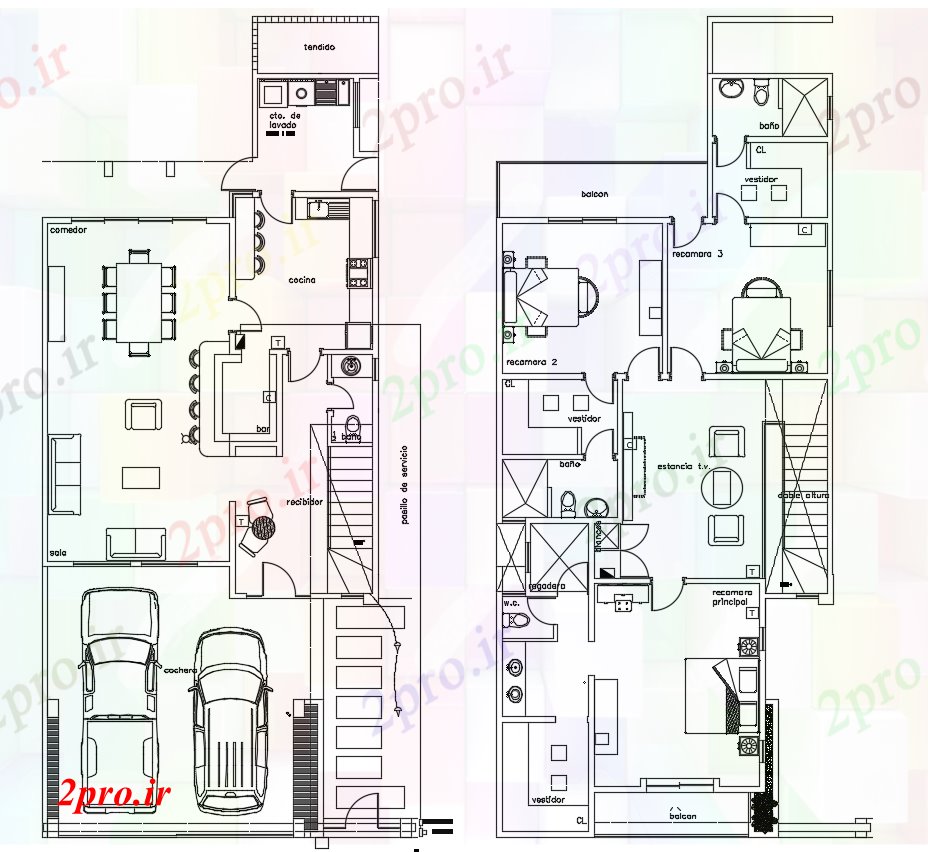 دانلود نقشه مسکونی ، ویلایی ، آپارتمان پارکینگ ماشین مسکن طبقه همکف و طبقه اول طرحی 10 در 22 متر (کد165934)