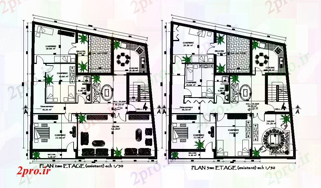 دانلود نقشه مسکونی ، ویلایی ، آپارتمان BHK و 4 BHK خانه طرحی با طراحی مبلمان 15 در 17 متر (کد165938)