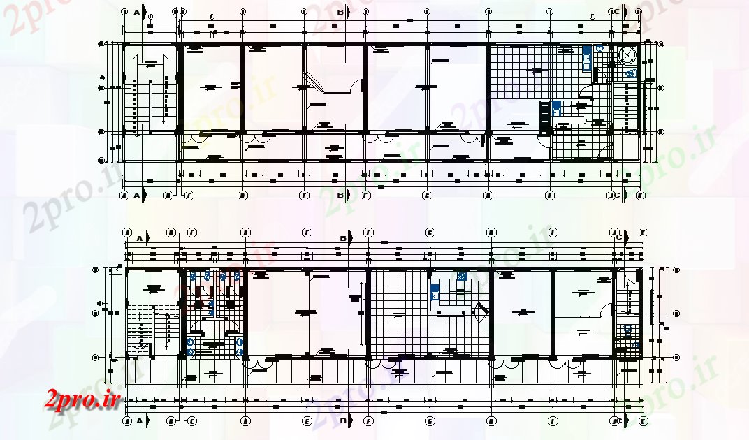 دانلود نقشه دانشگاه ، آموزشکده ، مدرسه ، هنرستان ، خوابگاه - طرحی طبقه خوابگاه 8 در 34 متر (کد165939)