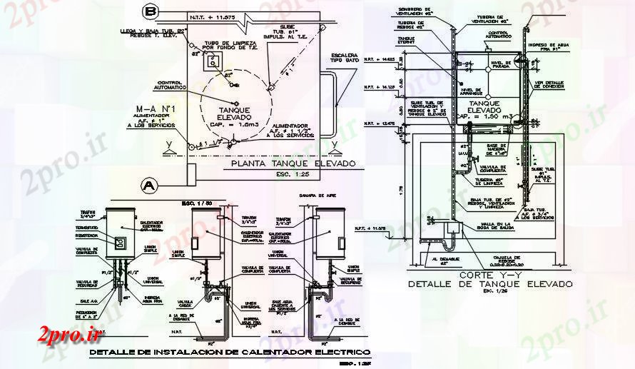 دانلود نقشه جزئیات ساخت و ساز جزئیات نصب و راه اندازی calentador الکترونیکی    (کد165977)