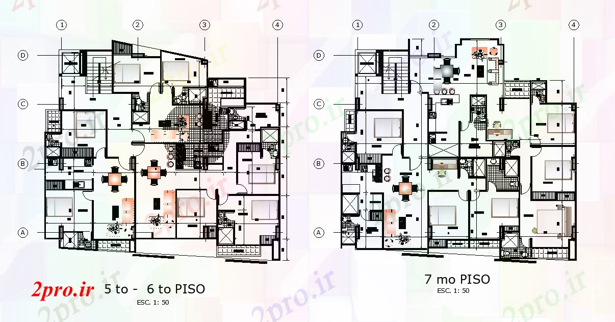 دانلود نقشه مسکونی  ، ویلایی ، آپارتمان  BHK و 2 BHK آپارتمان   خانه طرحی با مبلمان چیدمان نشیمن  (کد166009)