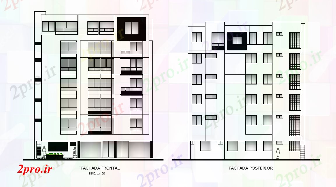 دانلود نقشه مسکونی  ، ویلایی ، آپارتمان  سطحی آپارتمان   ساختمان جلو و عقب نما (کد166011)