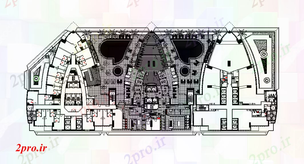دانلود نقشه هتل - رستوران - اقامتگاه هتل 5 ستاره طبقه همکف طرحی 46 در 112 متر (کد166036)
