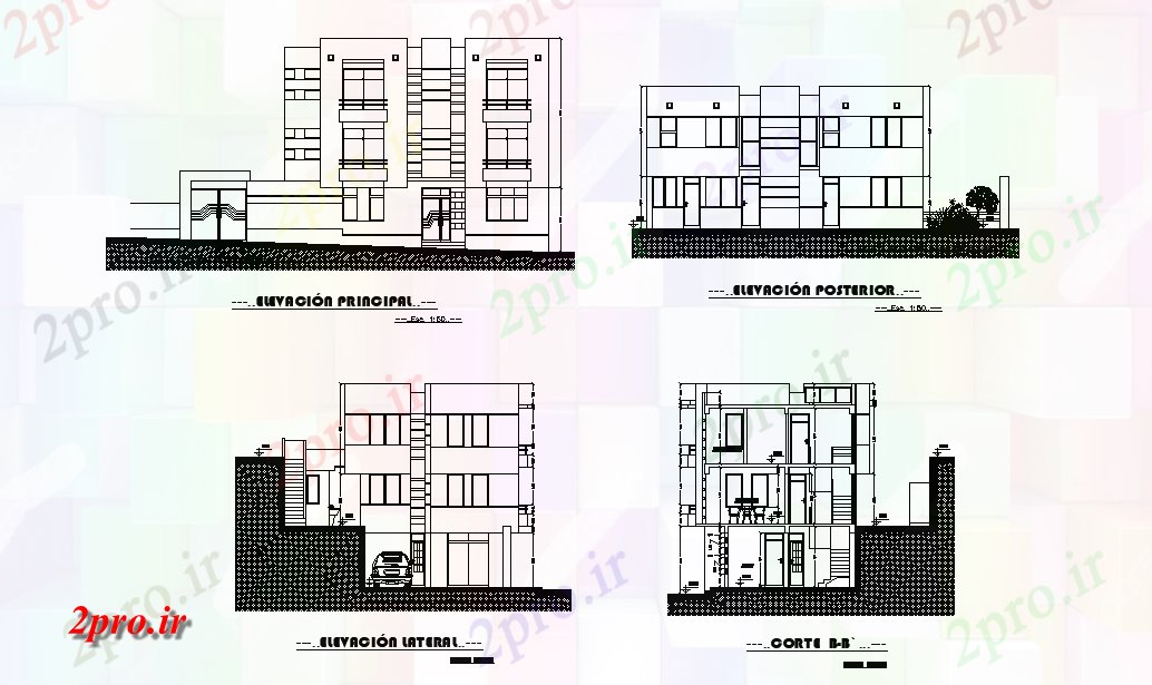 دانلود نقشه مسکونی  ، ویلایی ، آپارتمان  ساختمان خانه بخش و نما  (کد166042)
