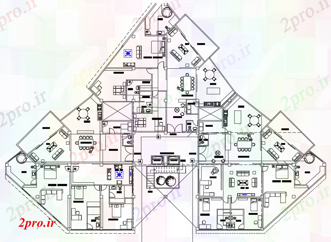 دانلود نقشه مسکونی  ، ویلایی ، آپارتمان  BHK آپارتمان   طرحی با طراحی مبلمان اتوکد  (کد166050)