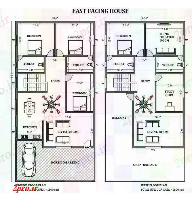 دانلود نقشه مسکونی ، ویلایی ، آپارتمان x60 شرق طرحی مواجه خانه 9 در 18 متر (کد166125)