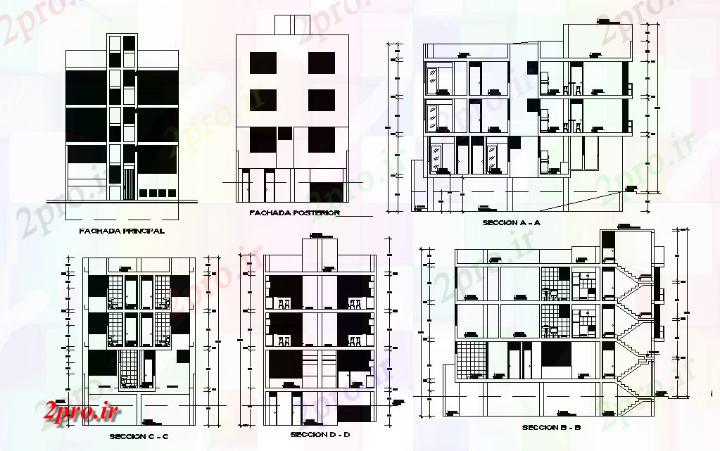 دانلود نقشه مسکونی  ، ویلایی ، آپارتمان  بخش آپارتمان   جزئیات    (کد166144)