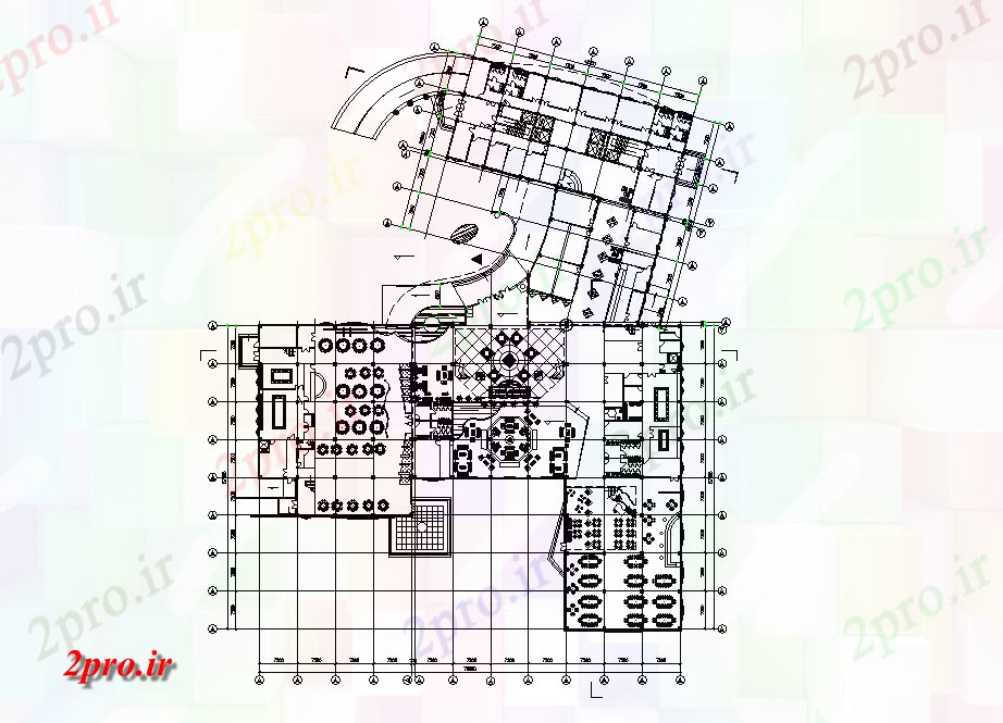 دانلود نقشه هتل - رستوران - اقامتگاه طبقه رستوران طرحی جزئیات 19 در 23 متر (کد166149)