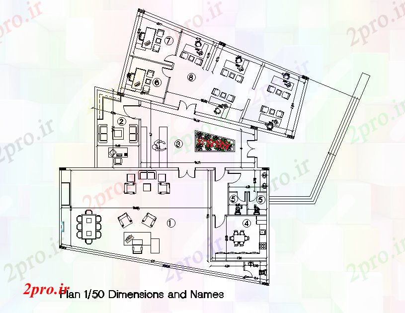 دانلود نقشه ساختمان اداری - تجاری - صنعتی طرحی طبقه شرکت 24 در 33 متر (کد166221)