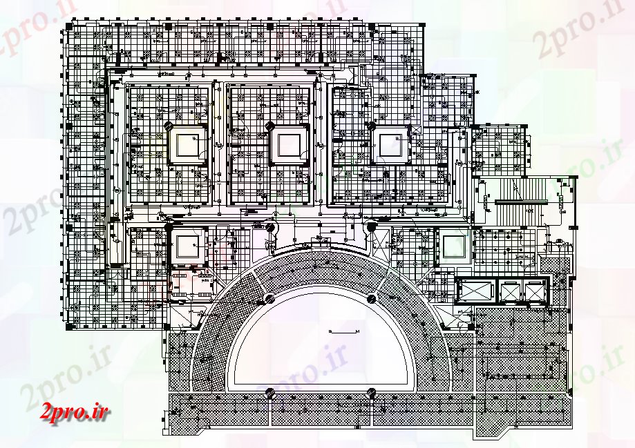 دانلود نقشه هتل - رستوران - اقامتگاه هتل طبقه همکف طرحی نورپردازی اتوکد 38 در 47 متر (کد166231)