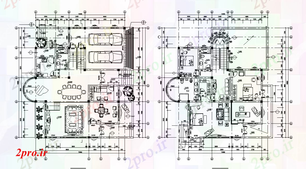 دانلود نقشه مسکونی ، ویلایی ، آپارتمان پارکینگ ماشین خانه مبلمان طراحی با مرکز خط کار نشیمن 13 در 16 متر (کد166257)