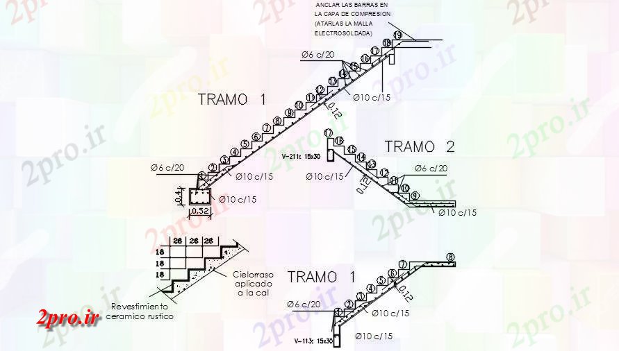 دانلود نقشه جزئیات پله و راه پله  جزئیات بخش پله  دو بعدی  اتوکد  رسم     اتوکد (کد166298)