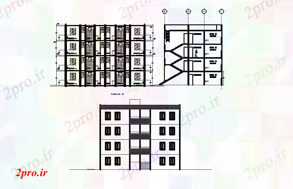 دانلود نقشه هتل - رستوران - اقامتگاه بخش آپارتمان جزئیات 11 در 15 متر (کد166305)