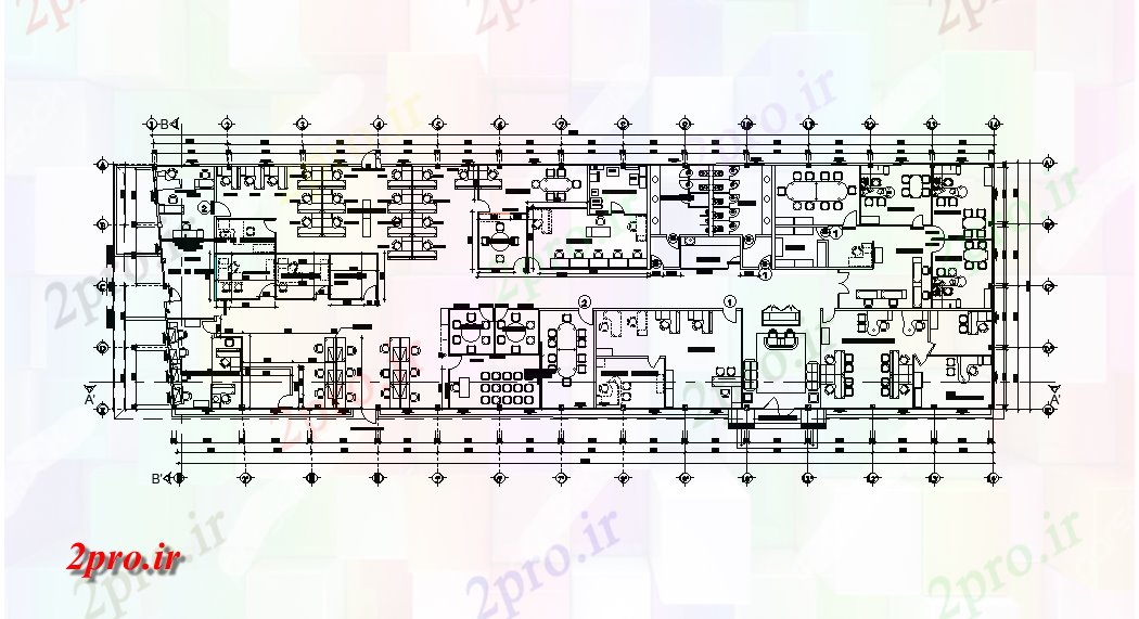 دانلود نقشه ساختمان اداری - تجاری - صنعتی میز دفتر کار مبلمان 17 در 55 متر (کد166311)