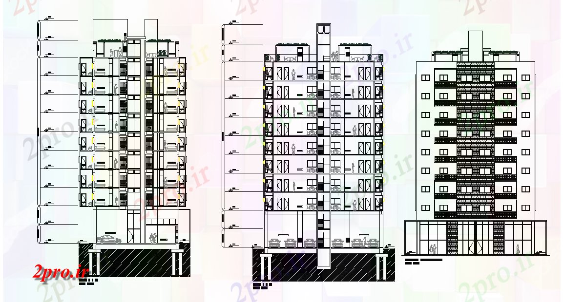 دانلود نقشه ساختمان مرتفعچند اشکوبه بخش ساختمان جزئیات طراحی   نشان      (کد166360)