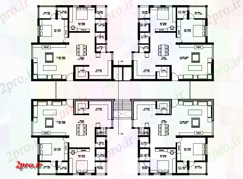 دانلود نقشه مسکونی  ، ویلایی ، آپارتمان  این اتوکد ارائه  2bhk طراحی جزئیات آپارتمان     (کد166375)