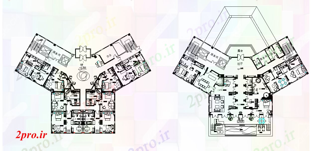 دانلود نقشه مسکونی  ، ویلایی ، آپارتمان  آپارتمان طرحی طبقه معمولی    (کد166381)