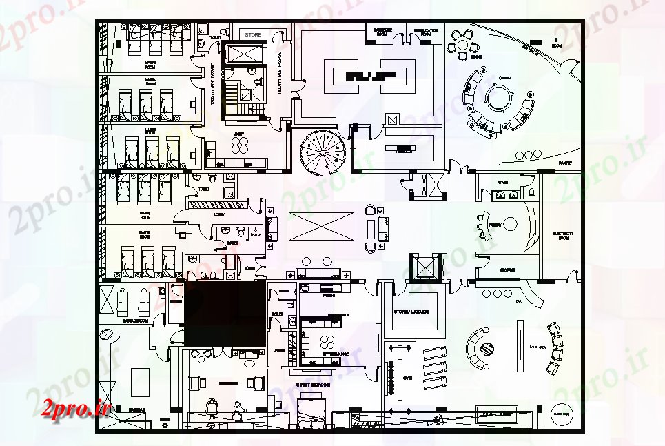 دانلود نقشه ساختمان اداری - تجاری - صنعتی طرحی طبقه همکف دفتر شرکت ساخت و ساز دو بعدی اتوکد ارائه 28 در 32 متر (کد166384)