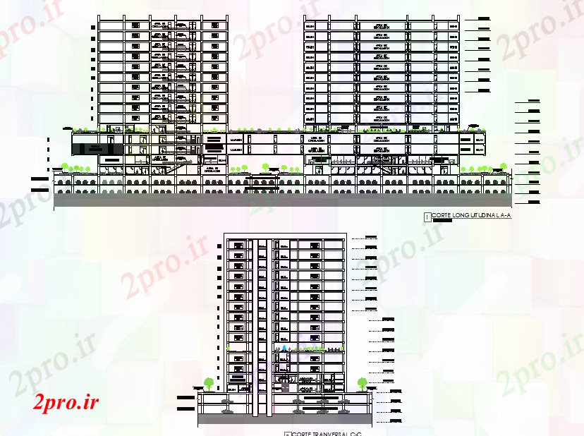 دانلود نقشه ساختمان اداری - تجاری - صنعتی جزئیات ساختمان تجاری 64 در 428 متر (کد166390)