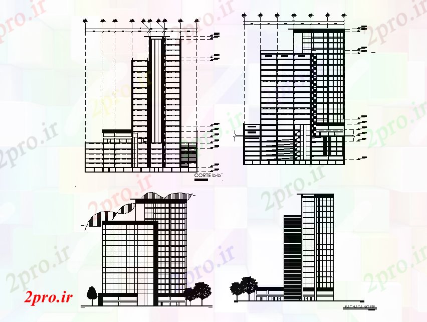 دانلود نقشه ساختمان اداری - تجاری - صنعتی دفتر شرکت ساختمانی (بخشی) نما 78 در 102 متر (کد166395)