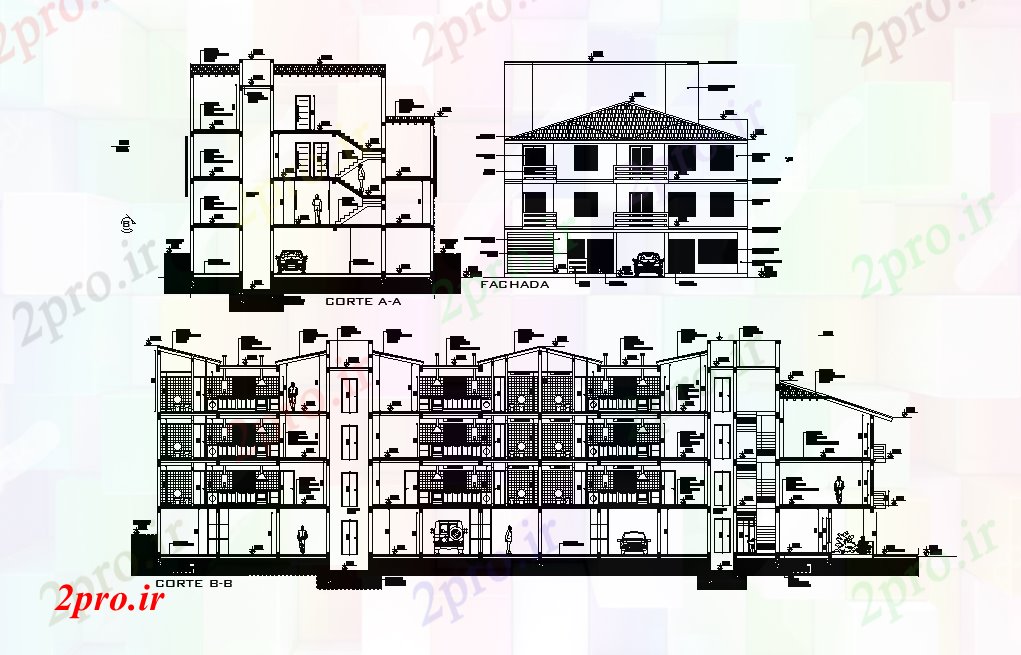 دانلود نقشه مسکونی  ، ویلایی ، آپارتمان  متر مربع آپارتمان   ساختمان (بخشی) نما (کد166399)