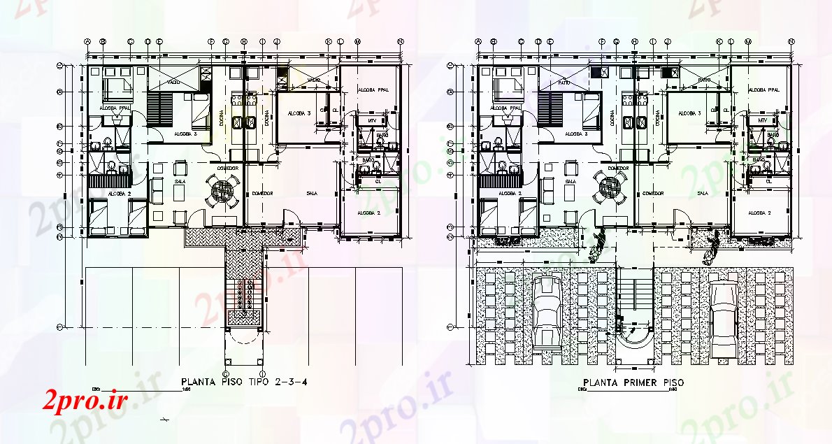 دانلود نقشه مسکونی  ، ویلایی ، آپارتمان  X16 متر 3 BHK آپارتمان     (کد166402)