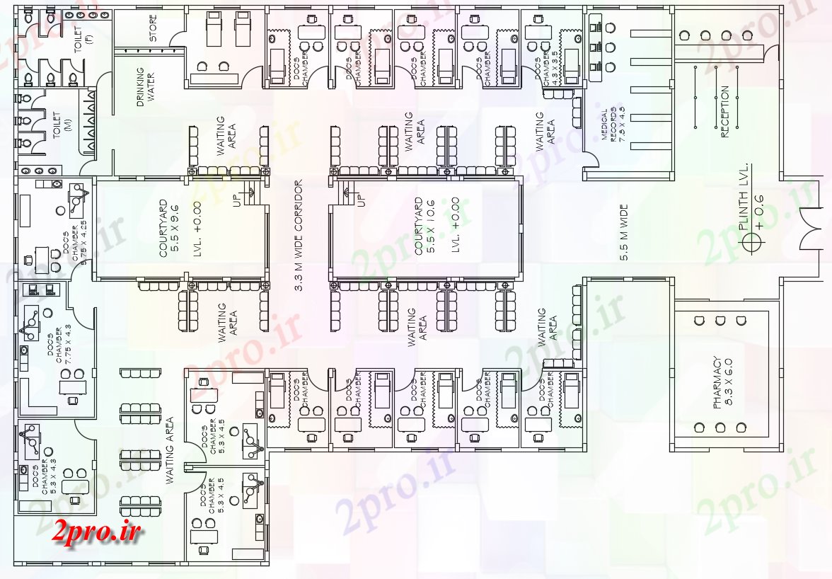 دانلود نقشه بیمارستان - درمانگاه - کلینیک طرحی بیمارستان طرحی نشیمن 32 در 44 متر (کد166411)