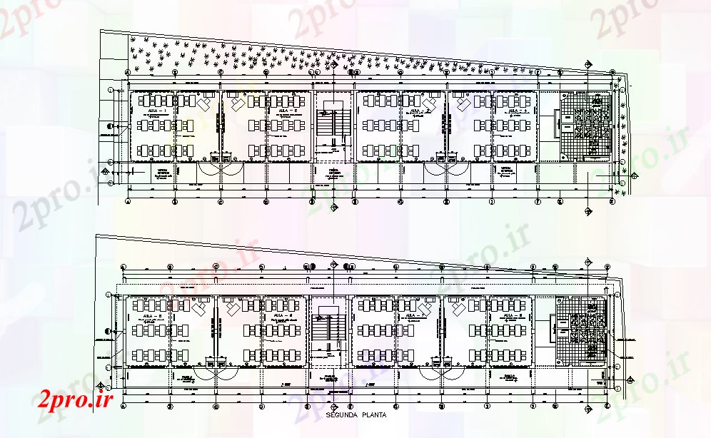 دانلود نقشه دانشگاه ، آموزشکده ، مدرسه ، هنرستان ، خوابگاه - طرحی ساختمان مدرسه 46x9m های دو بعدی اتوکد 8 در 47 متر (کد166428)