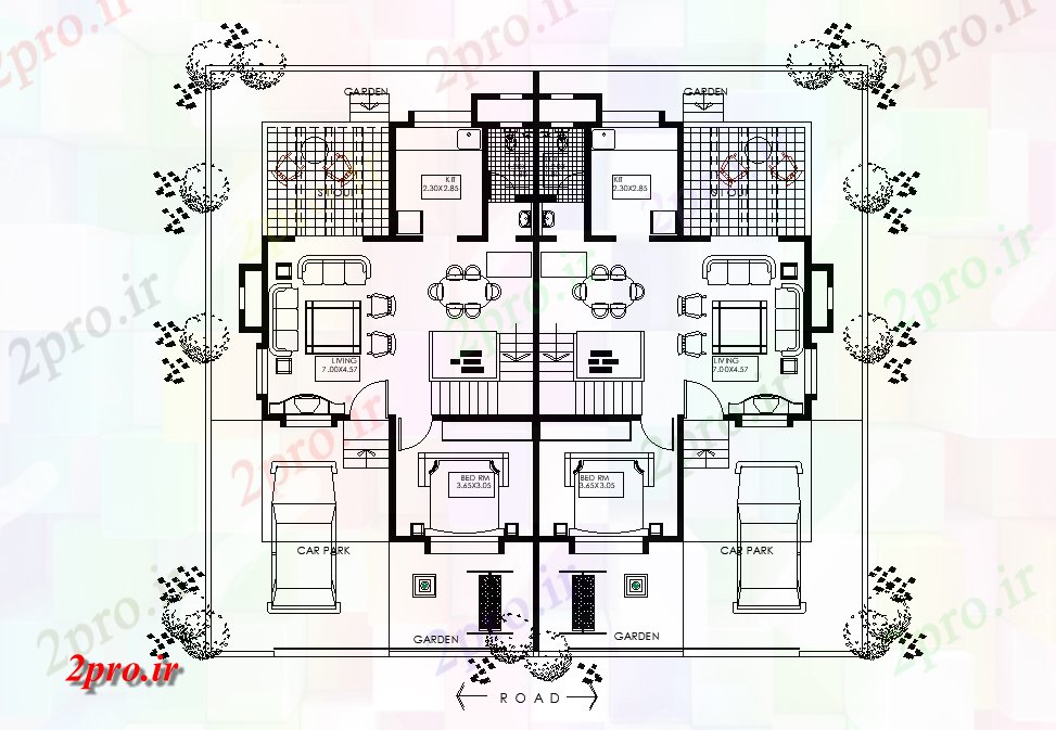 دانلود نقشه مسکونی ، ویلایی ، آپارتمان طرحی خانه و راه اندازی مبلمان را 11 در 14 متر (کد166438)