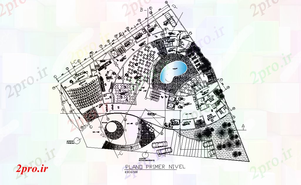 دانلود نقشه هتل - رستوران - اقامتگاه اولین طرحی سطح هتل اتوکد دو بعدی دو بعدی 35 در 40 متر (کد166442)