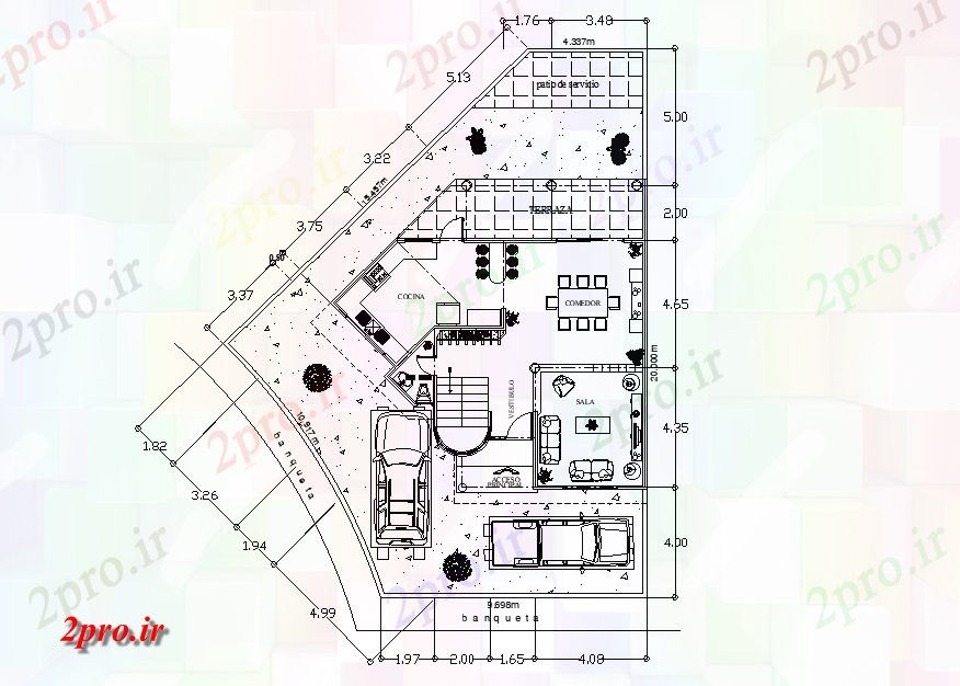 دانلود نقشه مسکونی ، ویلایی ، آپارتمان مثلث طرحی خانه شکل که 18 در 20 متر (کد166458)