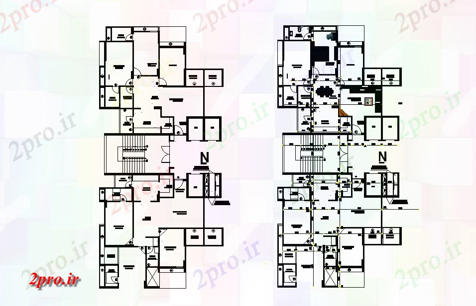 دانلود نقشه مسکونی  ، ویلایی ، آپارتمان  دو بلوک طرحی طبقه آپارتمان   مشتق    (کد166464)