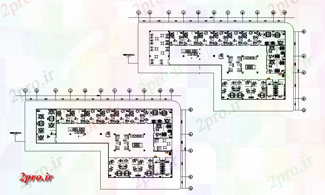 دانلود نقشه ساختمان اداری - تجاری - صنعتی طرحی طبقه همکف از طراحی دفتر شرکت 42 در 83 متر (کد166477)