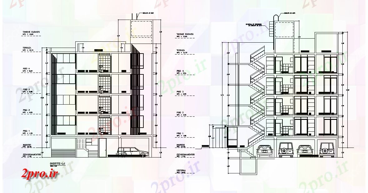 دانلود نقشه مسکونی  ، ویلایی ، آپارتمان  G + 4 سطحی آپارتمان   ساختمان بخش نشیمن  (کد166532)
