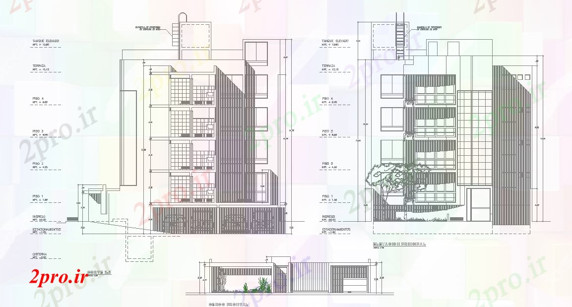 دانلود نقشه مسکونی  ، ویلایی ، آپارتمان  آپارتمان (بخشی) طراحی نمای با ترکیب دیوار  (کد166535)