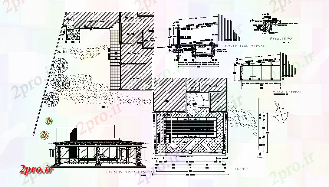 دانلود نقشه خانه های کوچک ، نگهبانی ، سازمانی - نمای ایزومتریک شیشه ای ویلایی طرحی طبقه جزئیات 23 در 27 متر (کد166544)