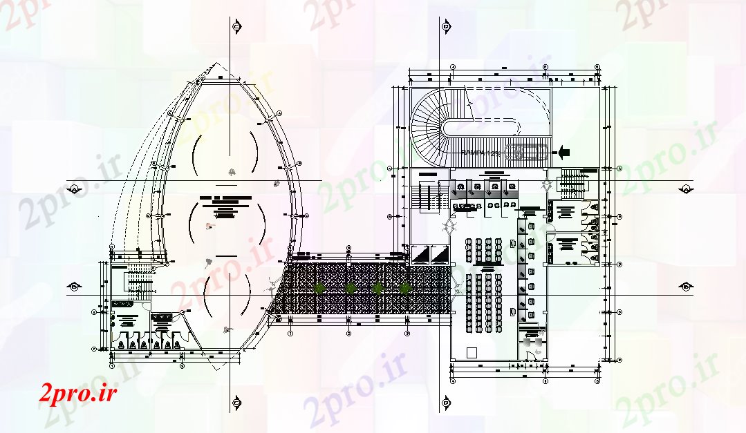 دانلود نقشه باشگاه کنفرانس طرحی طبقه سالن جزئیات 20 در 23 متر (کد166547)