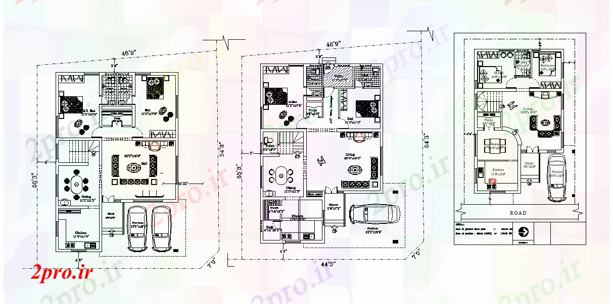 دانلود نقشه مسکونی ، ویلایی ، آپارتمان طرحی خانه 30'x45 10 در 14 متر (کد166556)