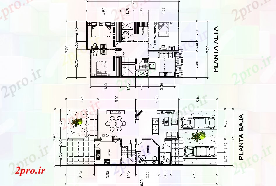 دانلود نقشه مسکونی ، ویلایی ، آپارتمان طرحی خانه 12x8m اتوکد 7 در 20 متر (کد166573)