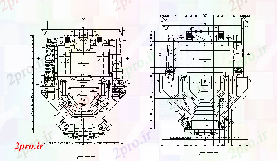 دانلود نقشه ورزشگاه ، سالن ورزش ، باشگاه طرحی مرکز 51x59m ورزشی اتوکد رسم 14 در 15 متر (کد166575)
